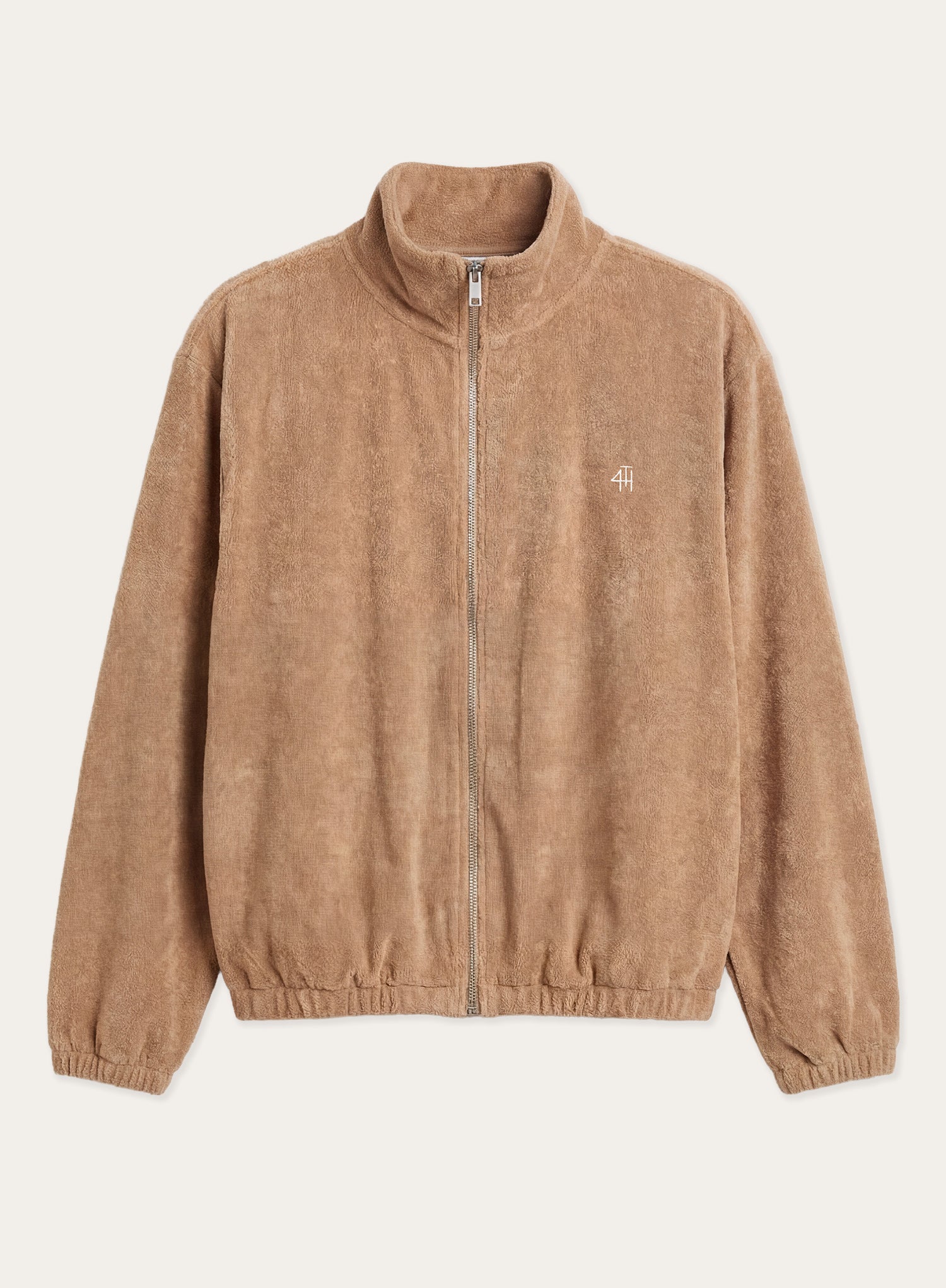 Beige Towelling Funnel Neck Jacket